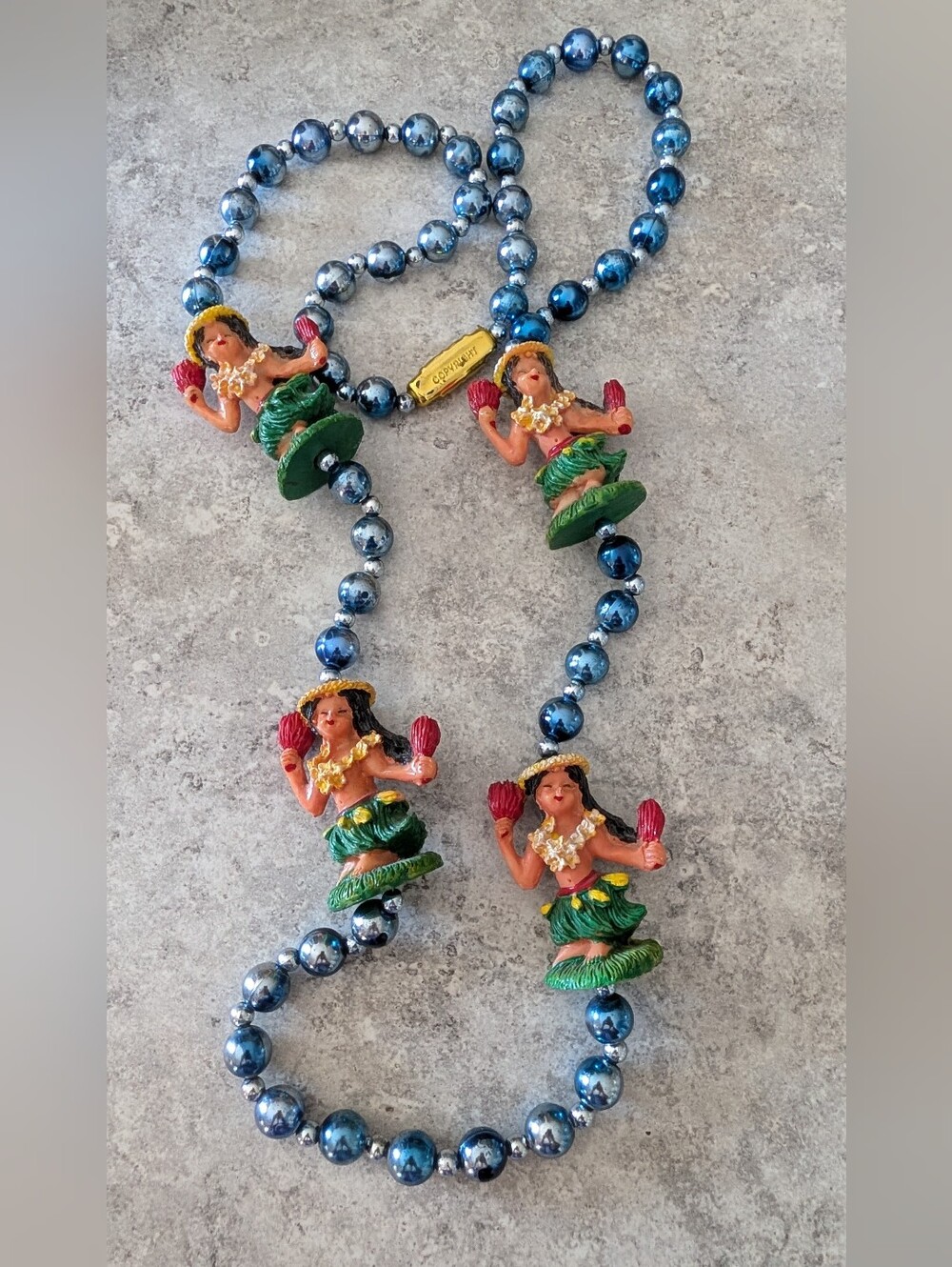 Chunky Mardi Gras Imports Blue Beaded Hula Girl Necklace